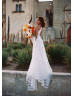 Halter Neck Ivory Lace Tulle Keyhole Back Wedding Dress